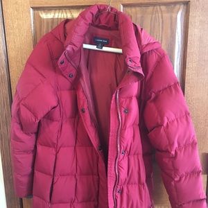 Lands End hooded long down coat
